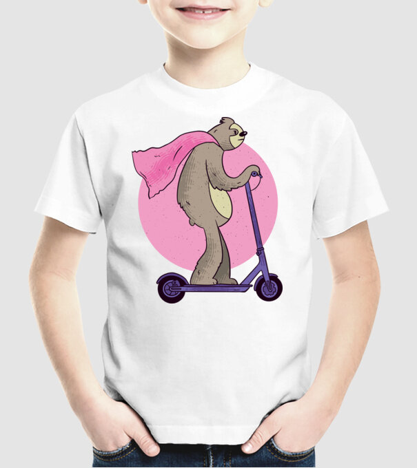 Leneș cu Trotinetă model alb pe tricou