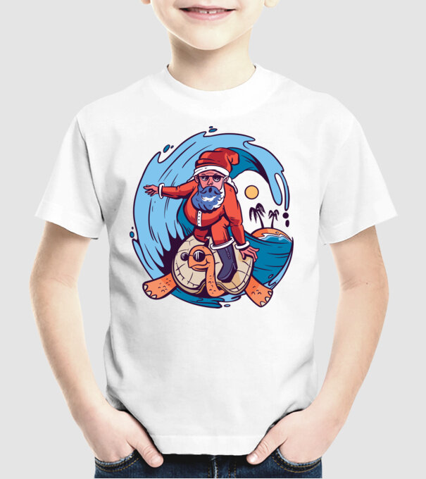 Santa Surf model alb pe tricou