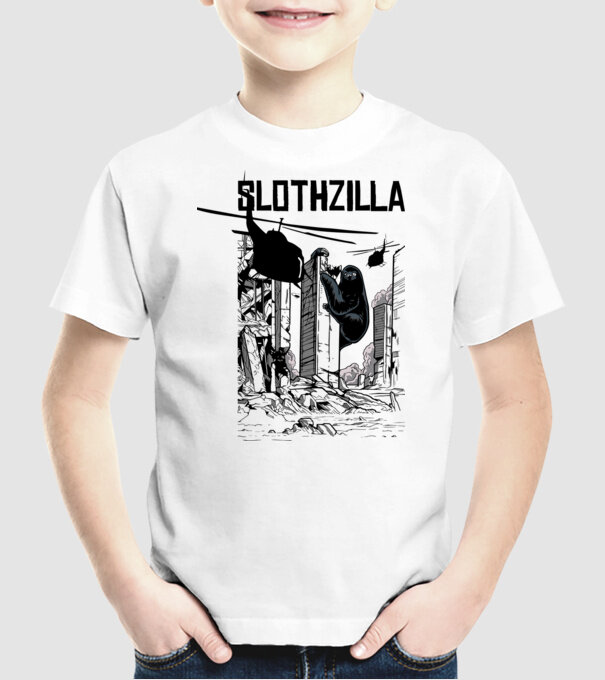 Slothzilla la atac amuzant tricou leneș amuzant model alb pe tricou