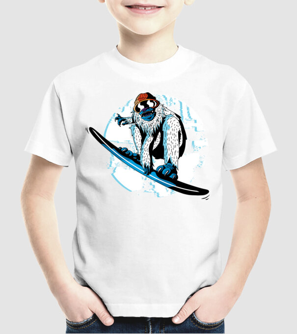 Yeti Snowboarder model alb pe tricou