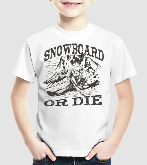 Maimuță Snowboarder model alb pe tricou