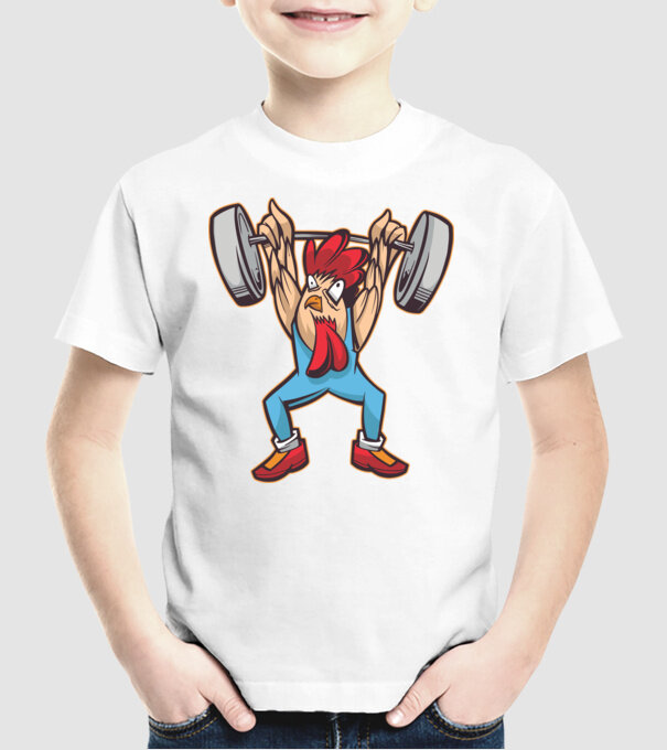 Pui Halterofil model alb pe tricou