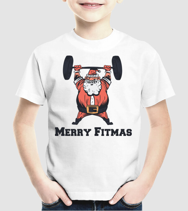 Moș Crăciun Halterofil model alb pe tricou