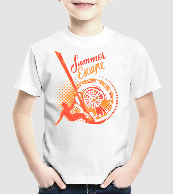 Summer Escape Surf model alb pe tricou