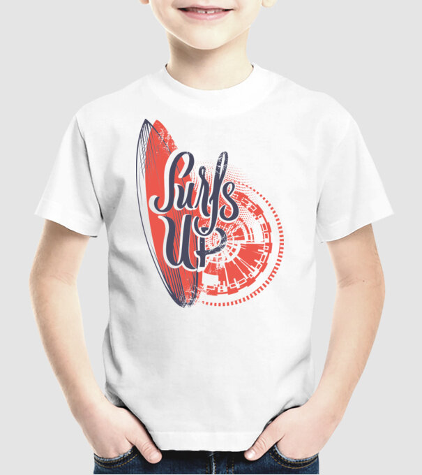 Surfs up model alb pe tricou