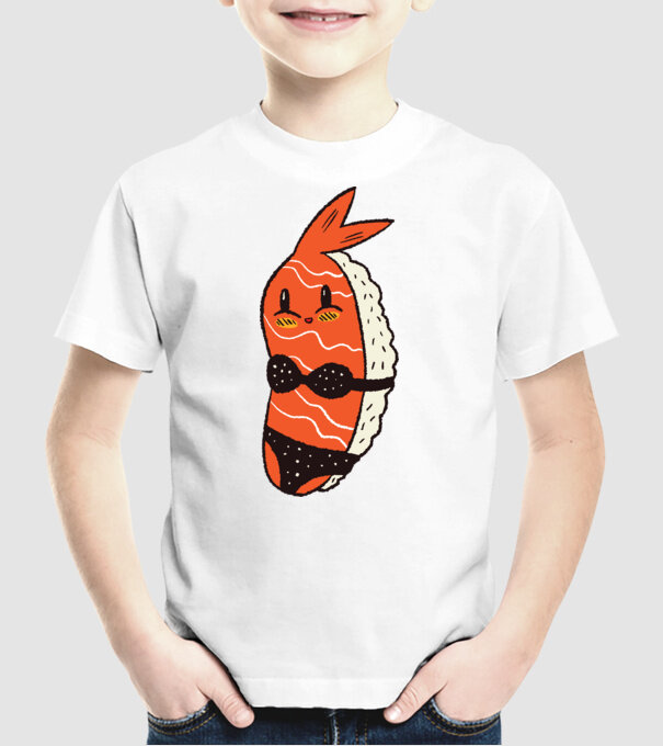 Sushi în bikini model alb pe tricou