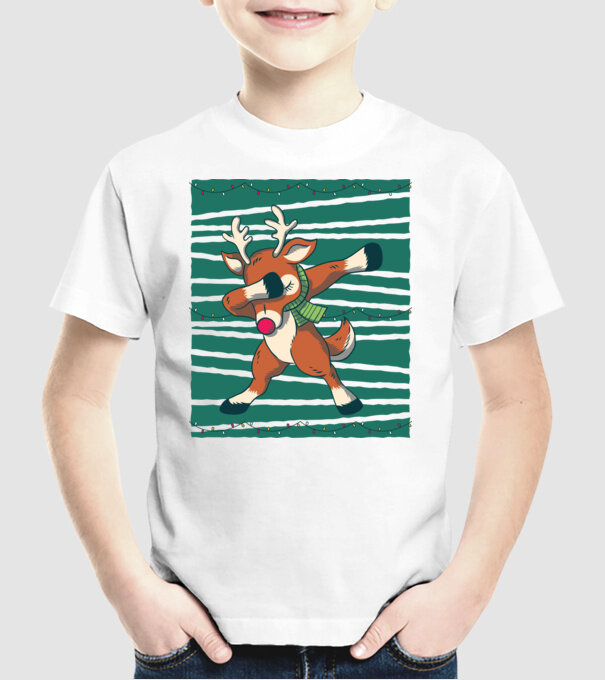 Ren DAB Crăciun model alb pe tricou