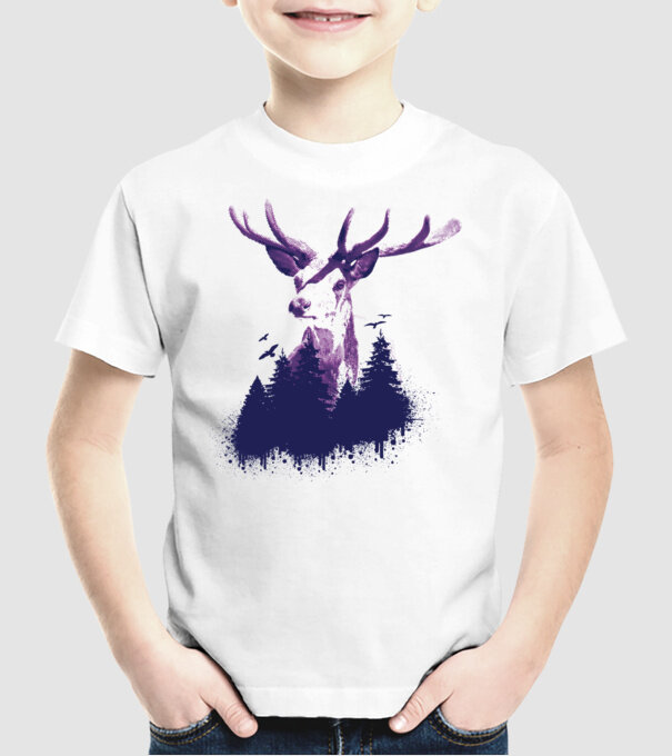Siluetă cerb model alb pe tricou