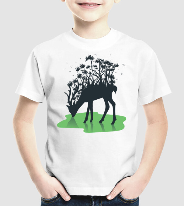 Natură cerb model alb pe tricou