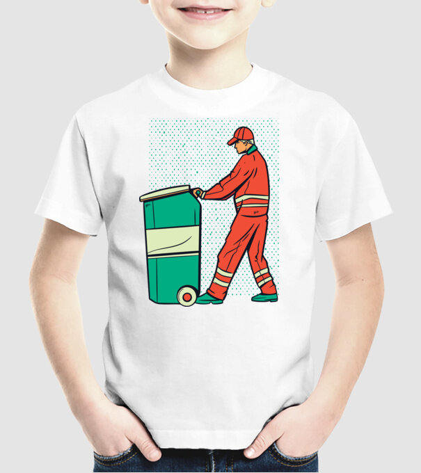 Gunoier model alb pe tricou