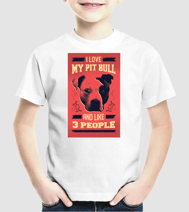 Îmi iubesc Pitbull-ul meu și încă 3 persoane model alb pe tricou