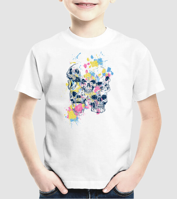 Cranii colorate model alb pe tricou