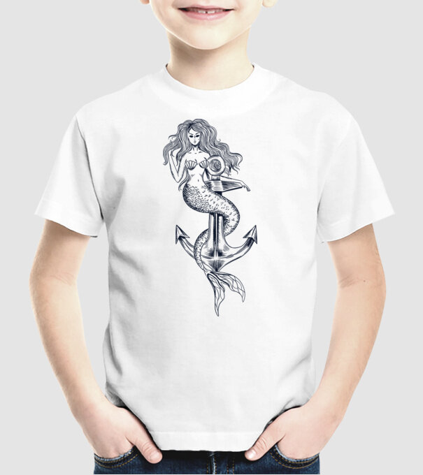 Ancoră sirenă model alb pe tricou