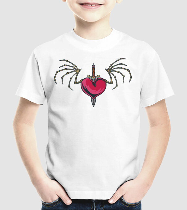 Inimă cu sabie model alb pe tricou