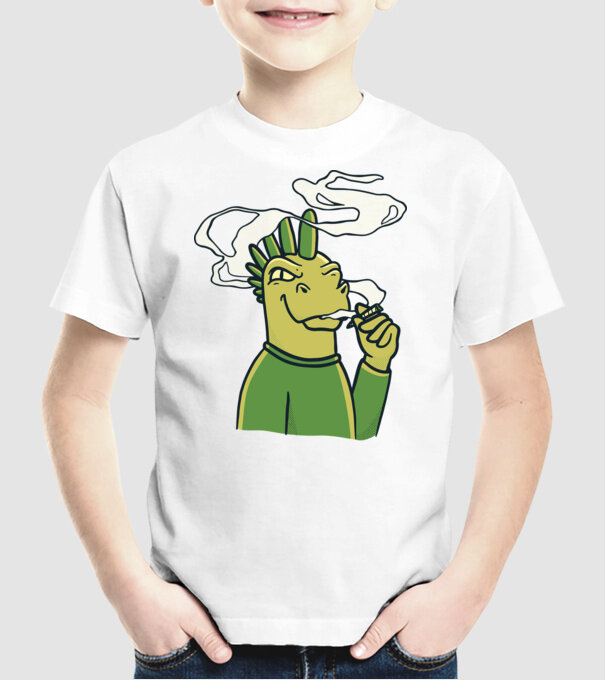 Dinozaur fumător model alb pe tricou