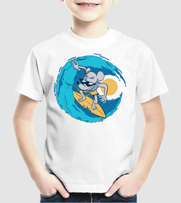 Șoarece Surfer model alb pe tricou