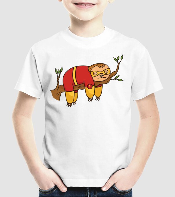 Leneș supererou model alb pe tricou