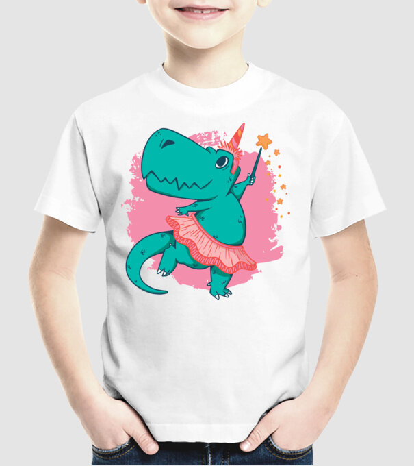 T-rex Balerină model alb pe tricou
