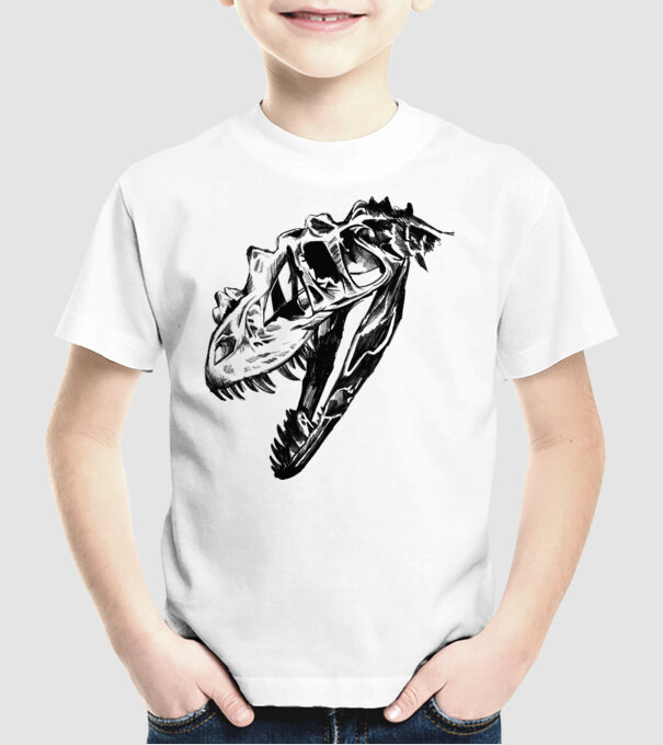 Craniu T-rex model alb pe tricou