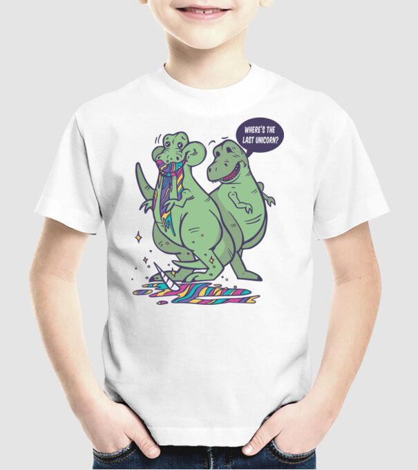 T-rex a mâncat unicornul model alb pe tricou