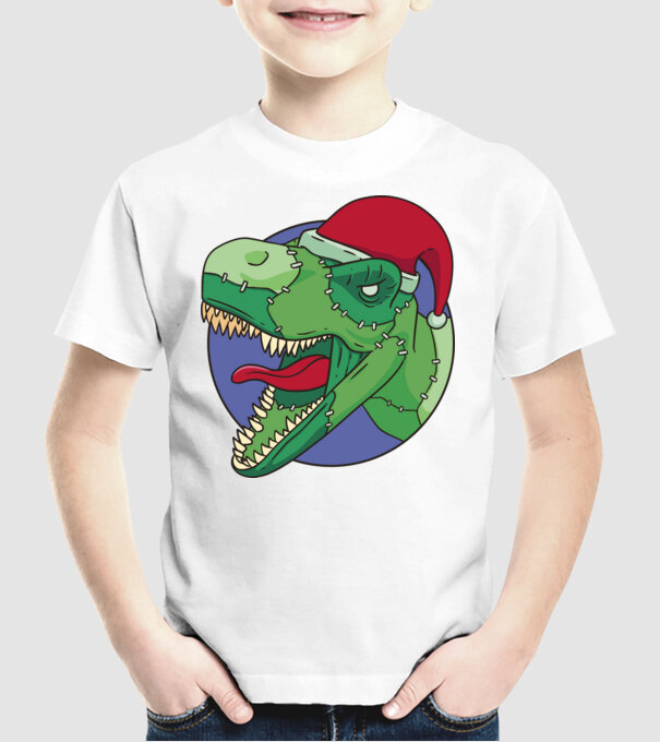 T-rex Santa model alb pe tricou