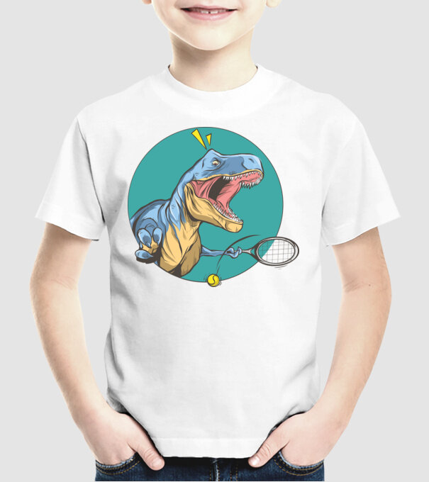 Dinozaur T-rex Tenis model alb pe tricou