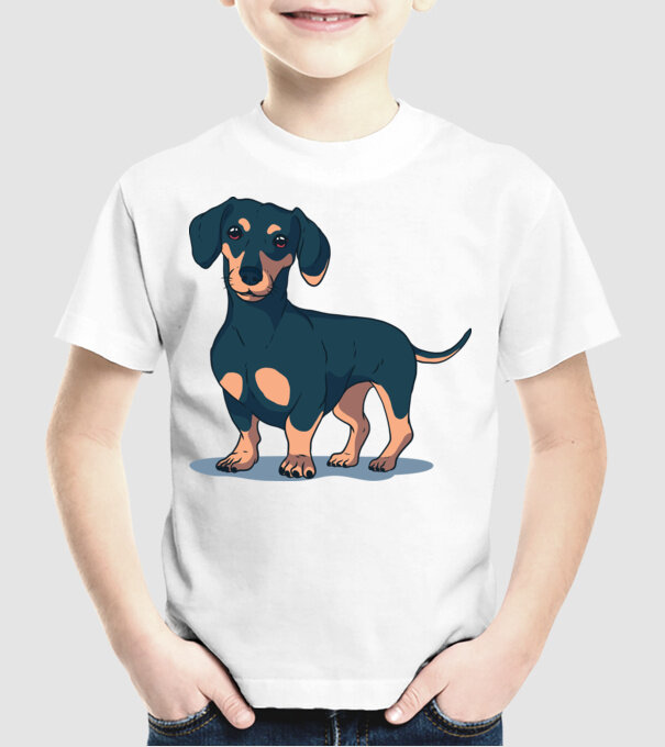 Tricou cu Câine teckel drăguț model alb pe tricou