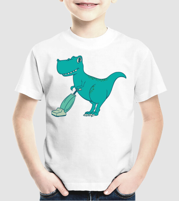 T-rex făcând curățenie model alb pe tricou
