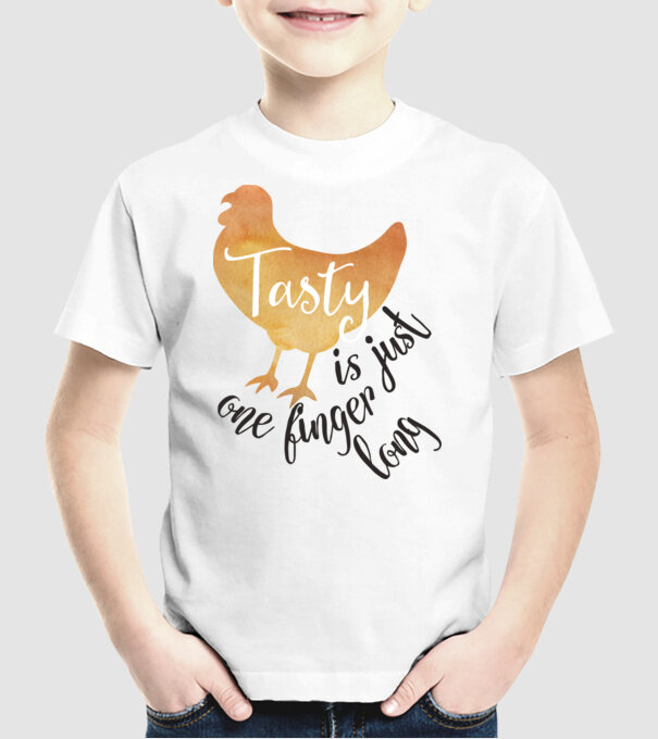 Tasty is just one finger long model alb pe tricou