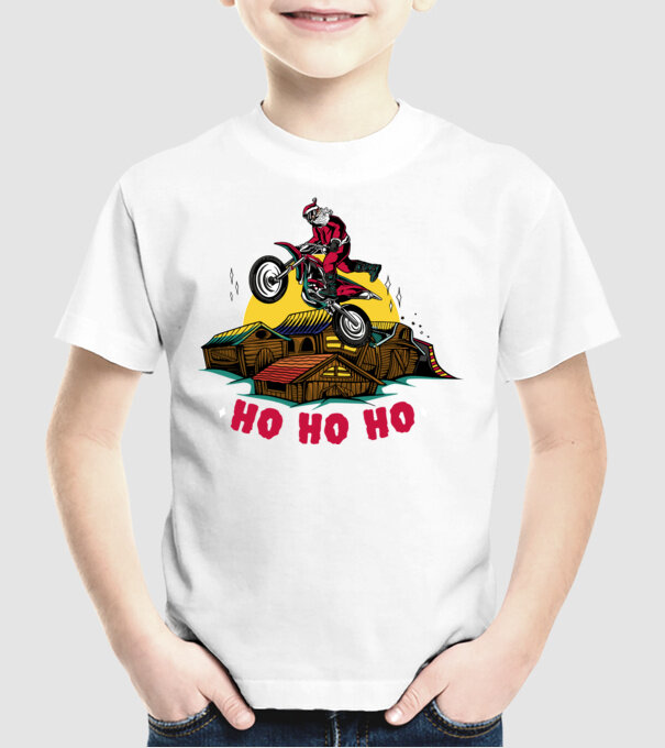 Moș Crăciun pe motocicletă Cross model alb pe tricou
