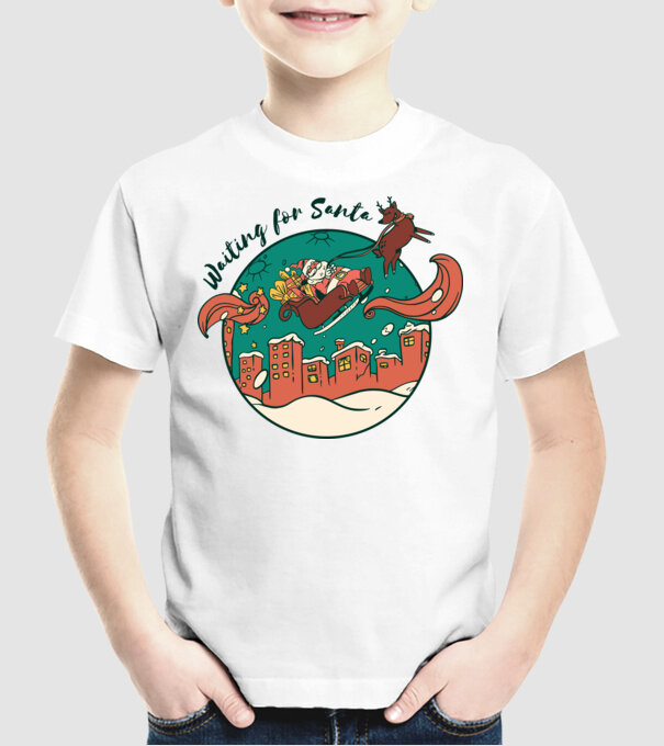 Așteptându-l pe Moș Crăciun model alb pe tricou