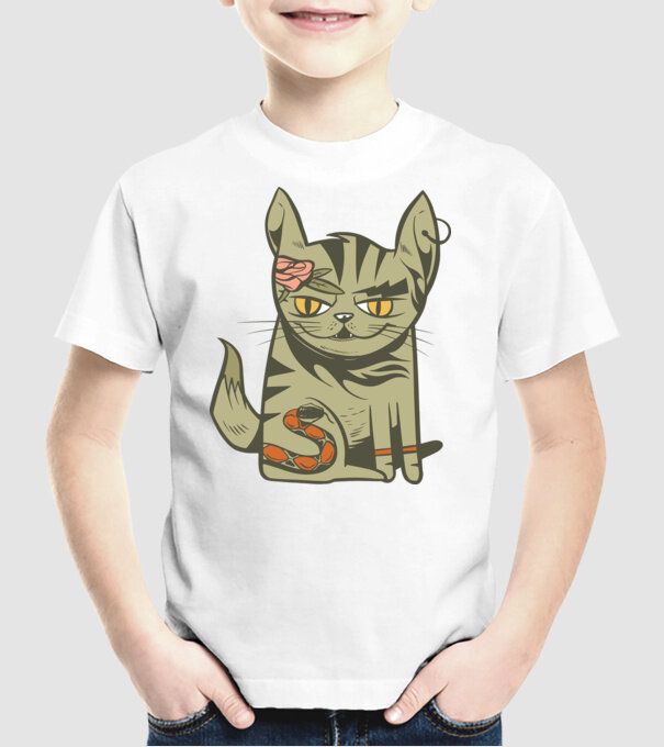 Pisoi tatuat model alb pe tricou