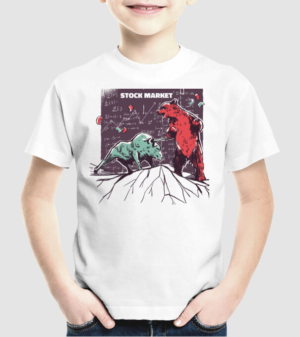 Bursa de Valori Taur vs Urs model alb pe tricou