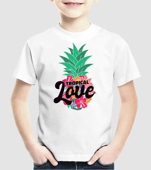 Ananas Tropical Love model alb pe tricou