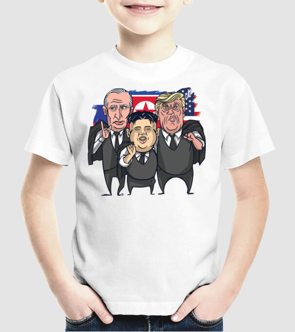 Trump, Putin, Kim - trei prieteni buni model alb pe tricou