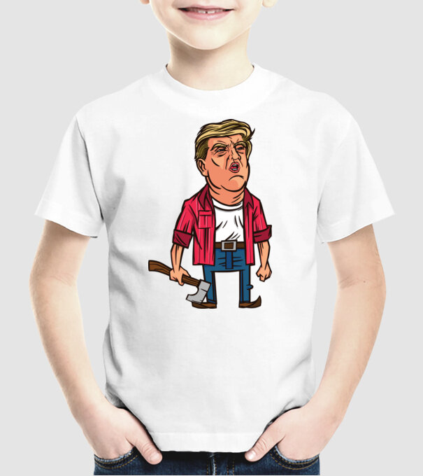 Trump tăietor de lemne model alb pe tricou