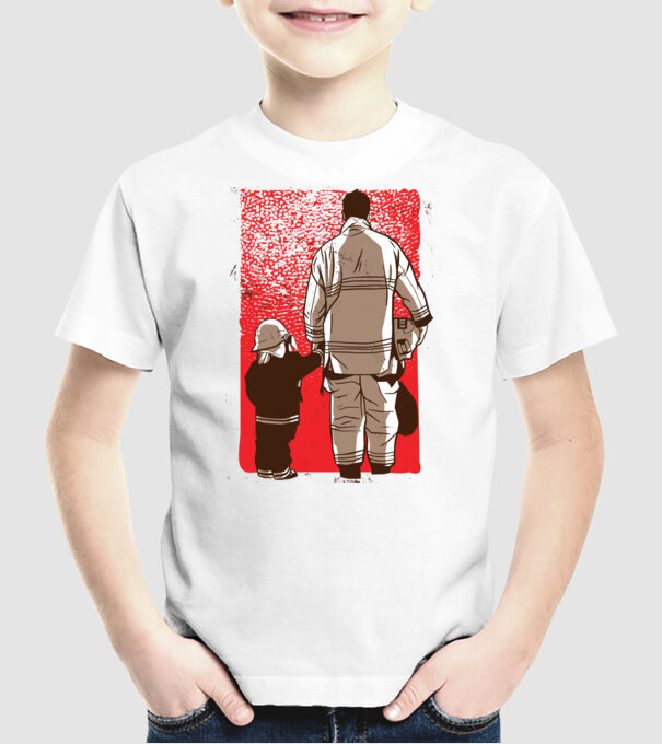 Tricou Pompier tată și fiu model alb pe tricou
