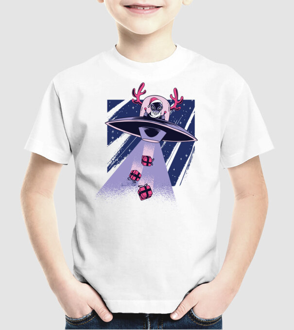 OZN duce cadouri - tricou de Crăciun amuzant model alb pe tricou
