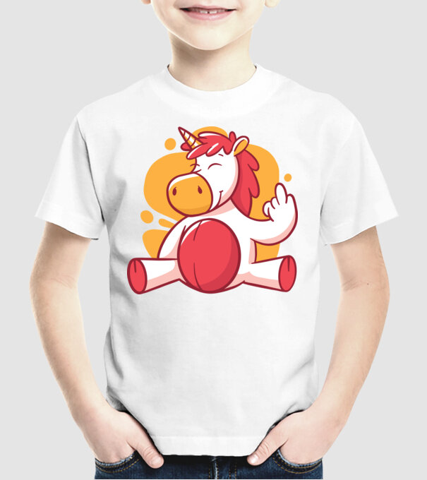 Unicorn arată degetul model alb pe tricou