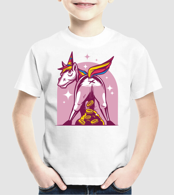 Unicorn Bitcoin model alb pe tricou