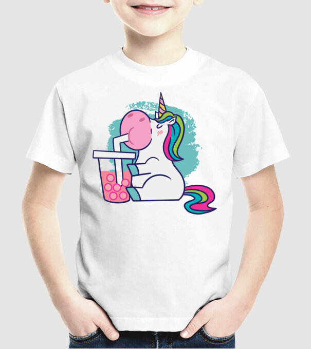 Unicorn Bubble Tea model alb pe tricou