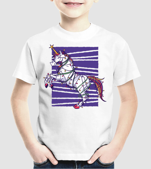 Unicorn pom de Crăciun model alb pe tricou
