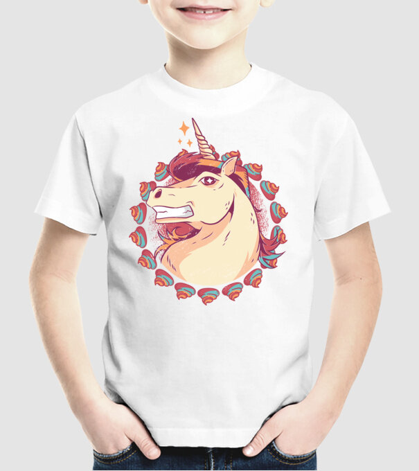 Unicorn Mullet model alb pe tricou
