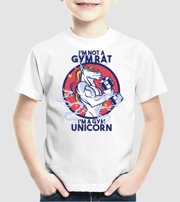 Unicorn antrenament cu haltere model alb pe tricou