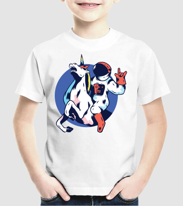 Unicorn Astronaut model alb pe tricou