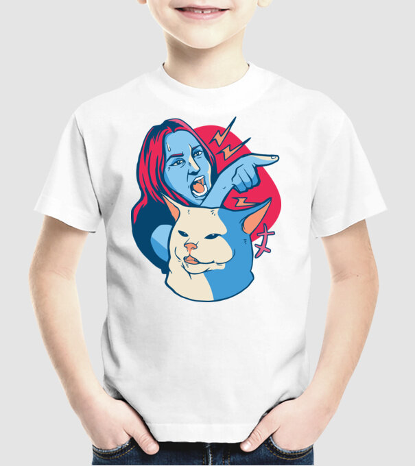 Meme pisică urlătoare model alb pe tricou