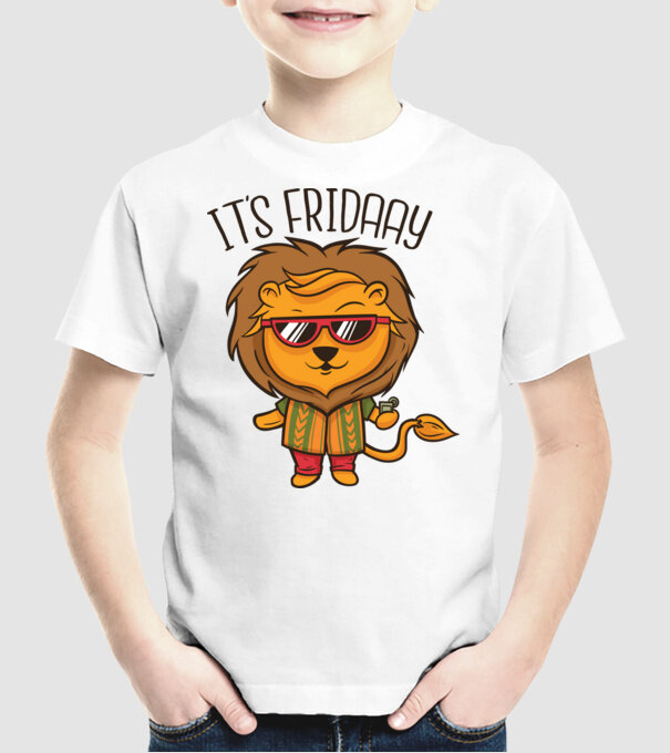 În sfârșit, vineri Leu model alb pe tricou