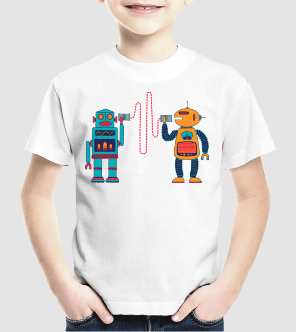 Walkie Talkie Robot model alb pe tricou