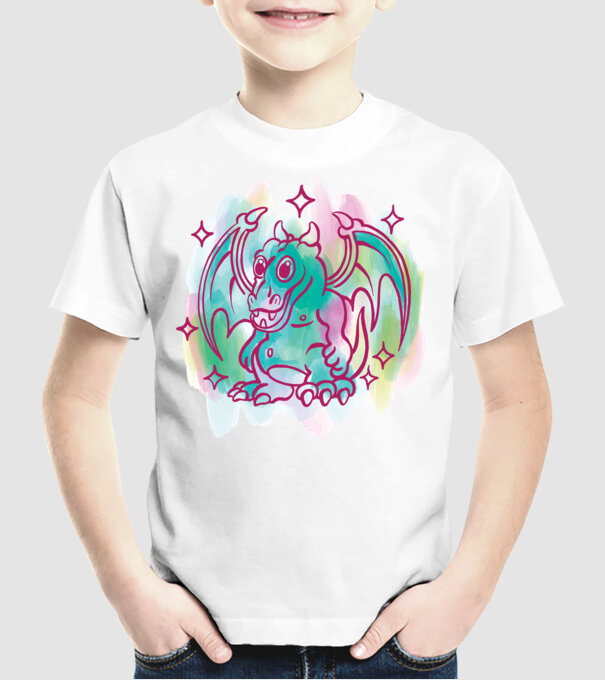 Acuarelă Dragon model alb pe tricou