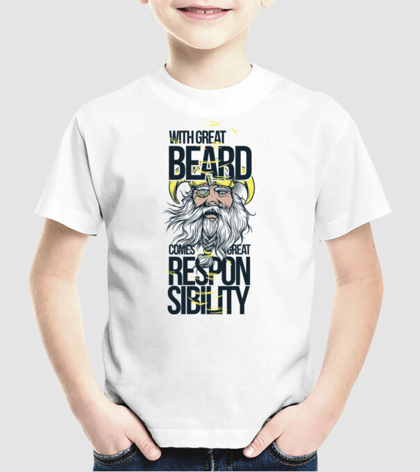 With great beard comes great responsibility model alb pe tricou